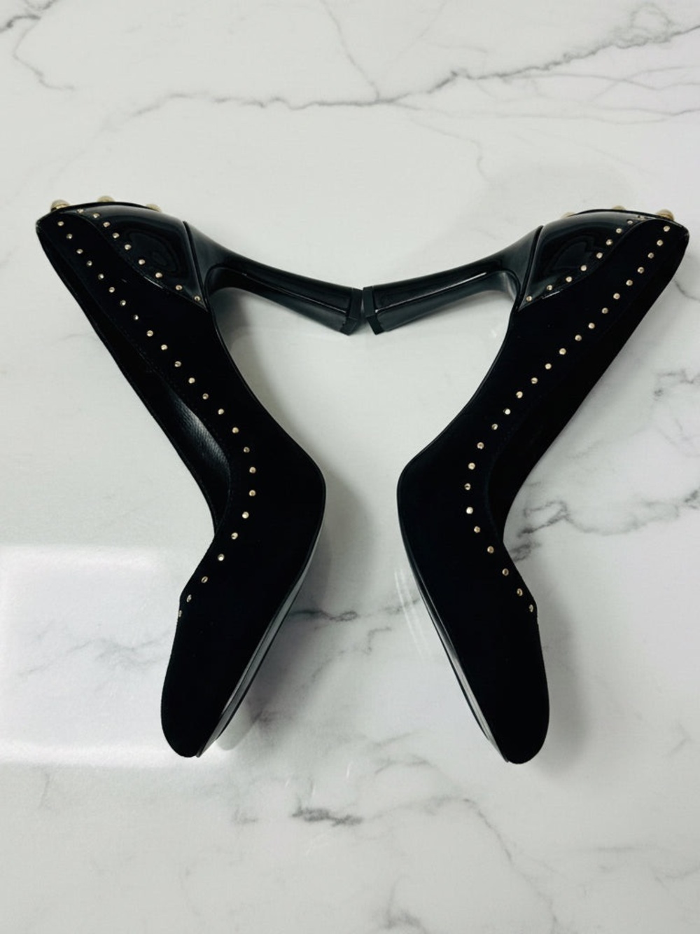 Karl Lagerfeld Black Pearl-Embellished High Heel Pumps